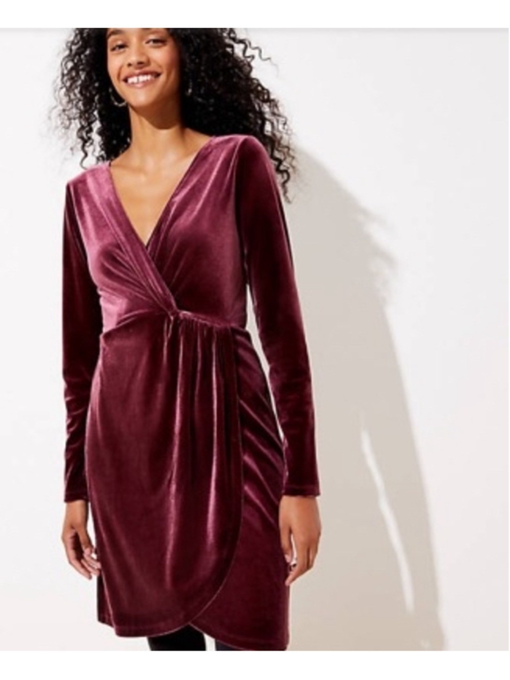 LOFT Velvet Wrap Large Plumberry Faux Wrap Cocktail Holiday Party Dress